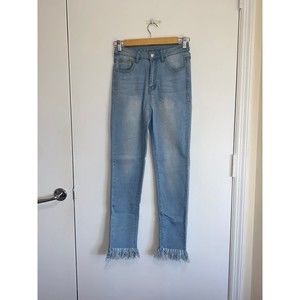 SHEIN HIGH WAISTED STRETCH SKINNY Jeans WITH FRILLED BOTTOMS